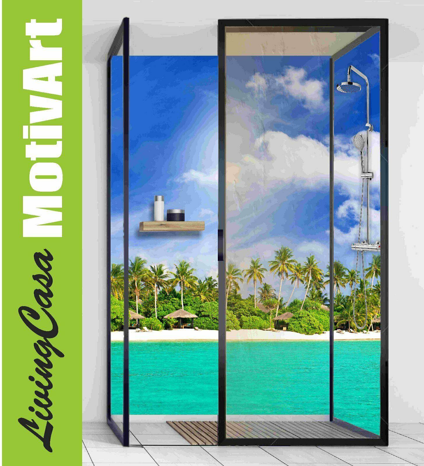 Eck Duschruckwand Ruckwand Dusche Alu Strand Palmen Meer Duc7