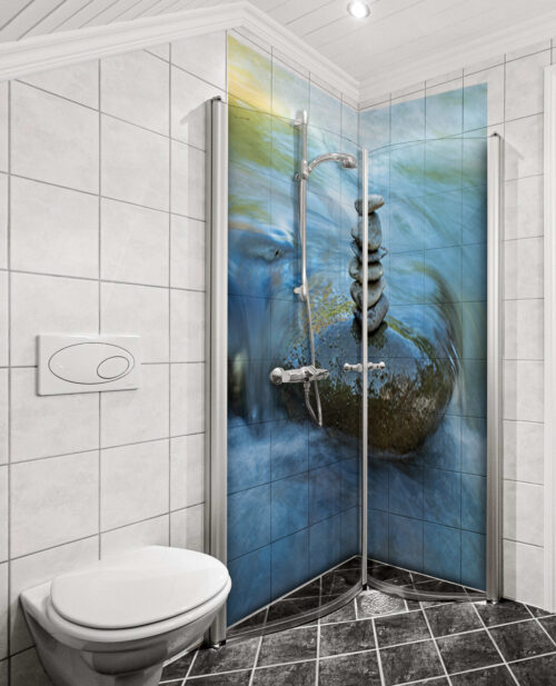Duschrückwand Aluverbund – Zen-Steine & fließender Fluss