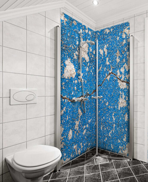 Duschrückwand Aluverbund – Rissige blaue Wandtextur