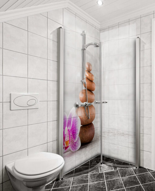 Duschrückwand Aluverbund – Spa-Steine & Orchidee